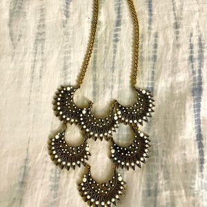 Gold and white feather statement necklace